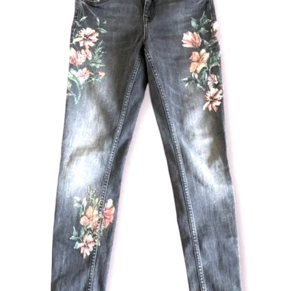 Zara Gray Floral Skinny Jeans